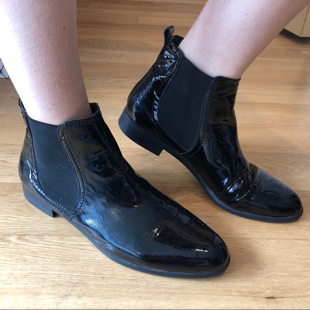 Patent Leather Black Boots - Size 40 (US 9.5/10)